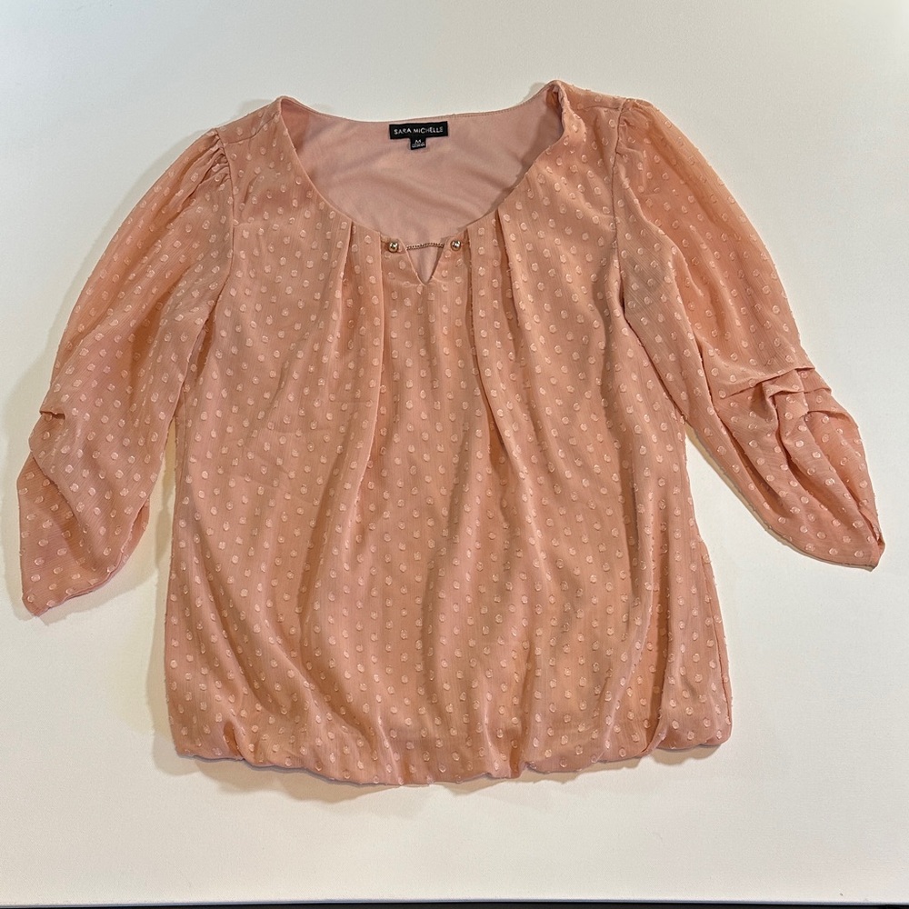 Sara Michelle Peach Swiss Dot Bubble Blouse Size M
